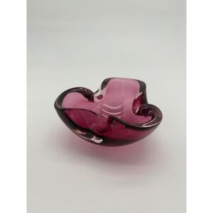 Vintage Murano Style Amethyst Pink Art Glass Freeform Bowl Trinket Dish V8